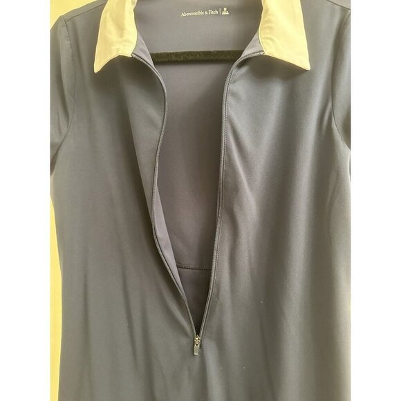 Abercrombie & Fitch Navy Blue Zip Neck Collared Tennis Dress Medium Athleisure - Picture 4 of 6